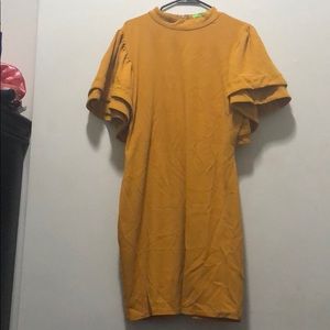 Mustard Yellow Bubble Sleeve Cocktail Dress